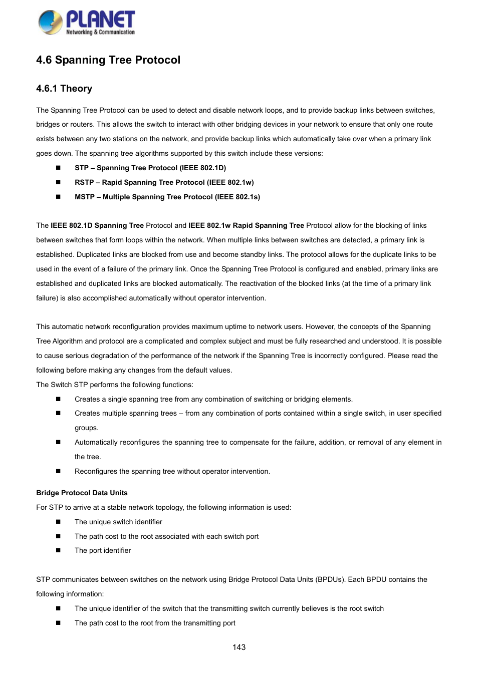 6 spanning tree protocol, 1 theory | PLANET GS-4210-8P2S User Manual | Page 143 / 353