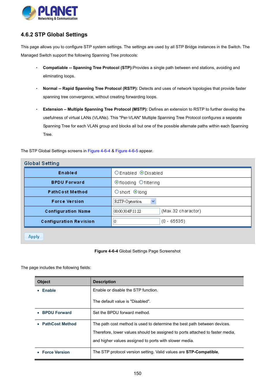 2 stp global settings | PLANET GS-4210-8P2S User Manual | Page 150 / 353