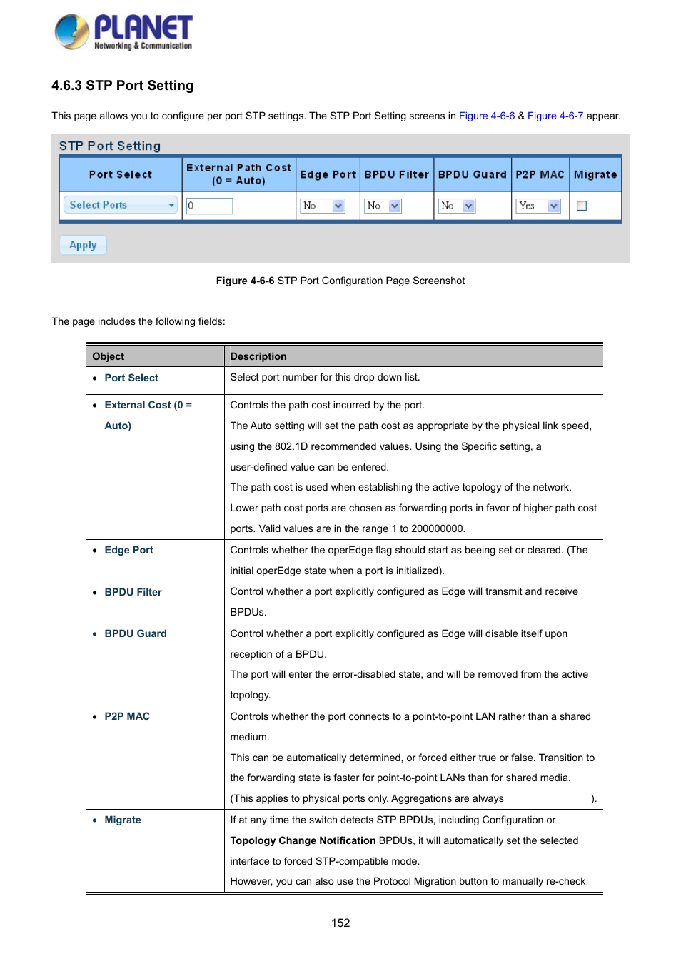 3 stp port setting | PLANET GS-4210-8P2S User Manual | Page 152 / 353