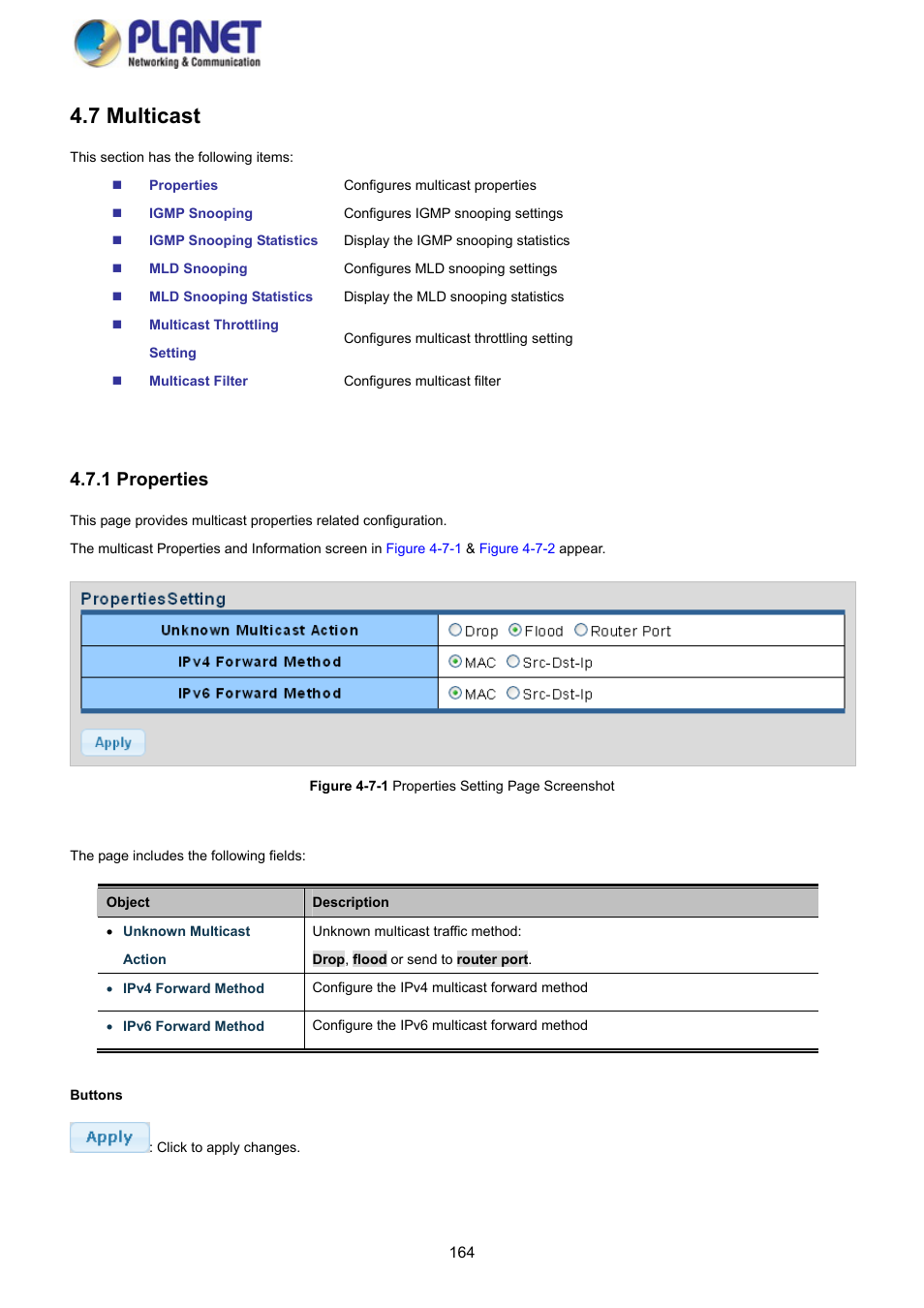 7 multicast, 1 properties | PLANET GS-4210-8P2S User Manual | Page 164 / 353