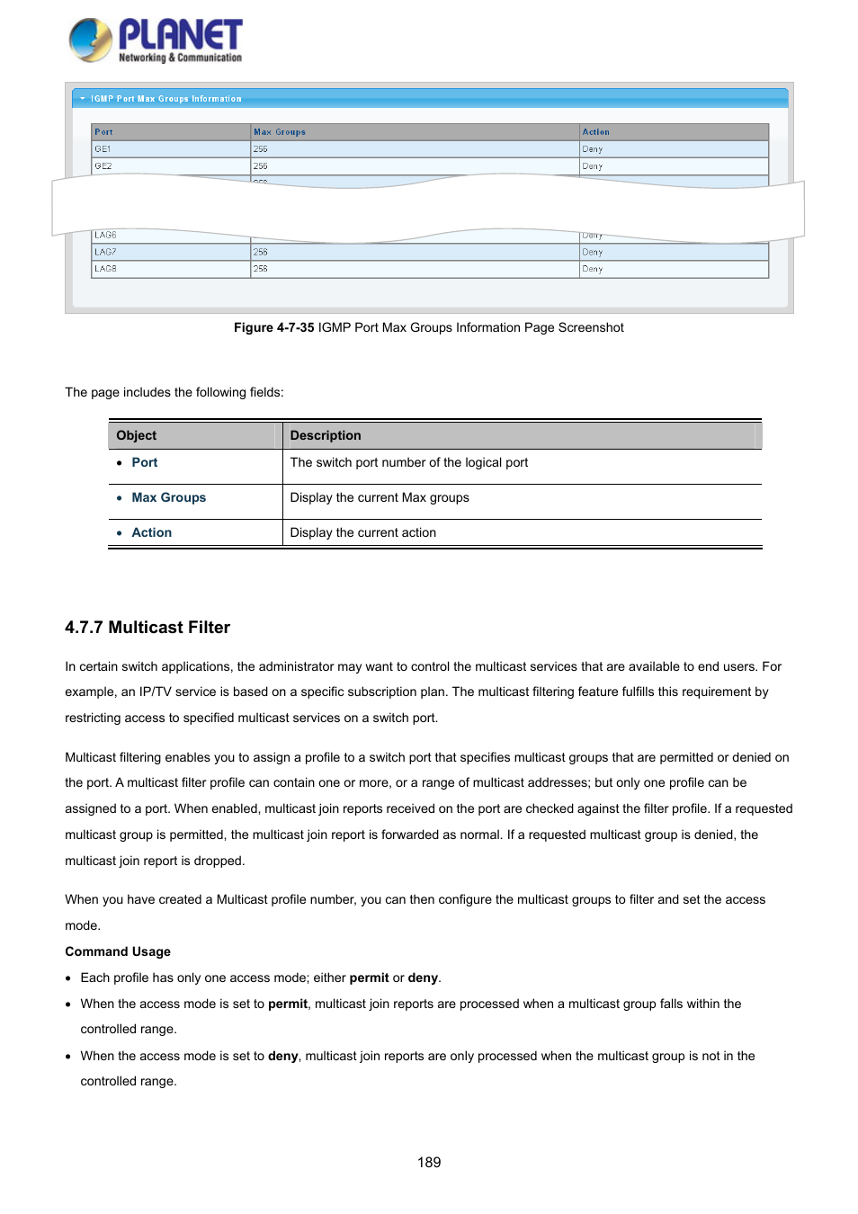 7 multicast filter | PLANET GS-4210-8P2S User Manual | Page 189 / 353