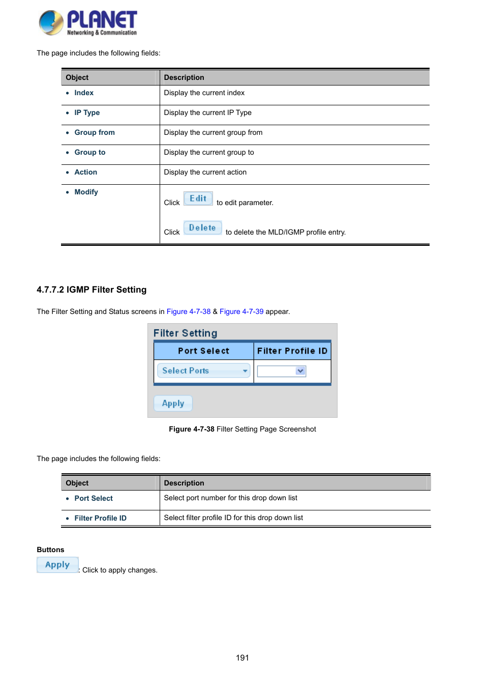 2 igmp filter setting | PLANET GS-4210-8P2S User Manual | Page 191 / 353