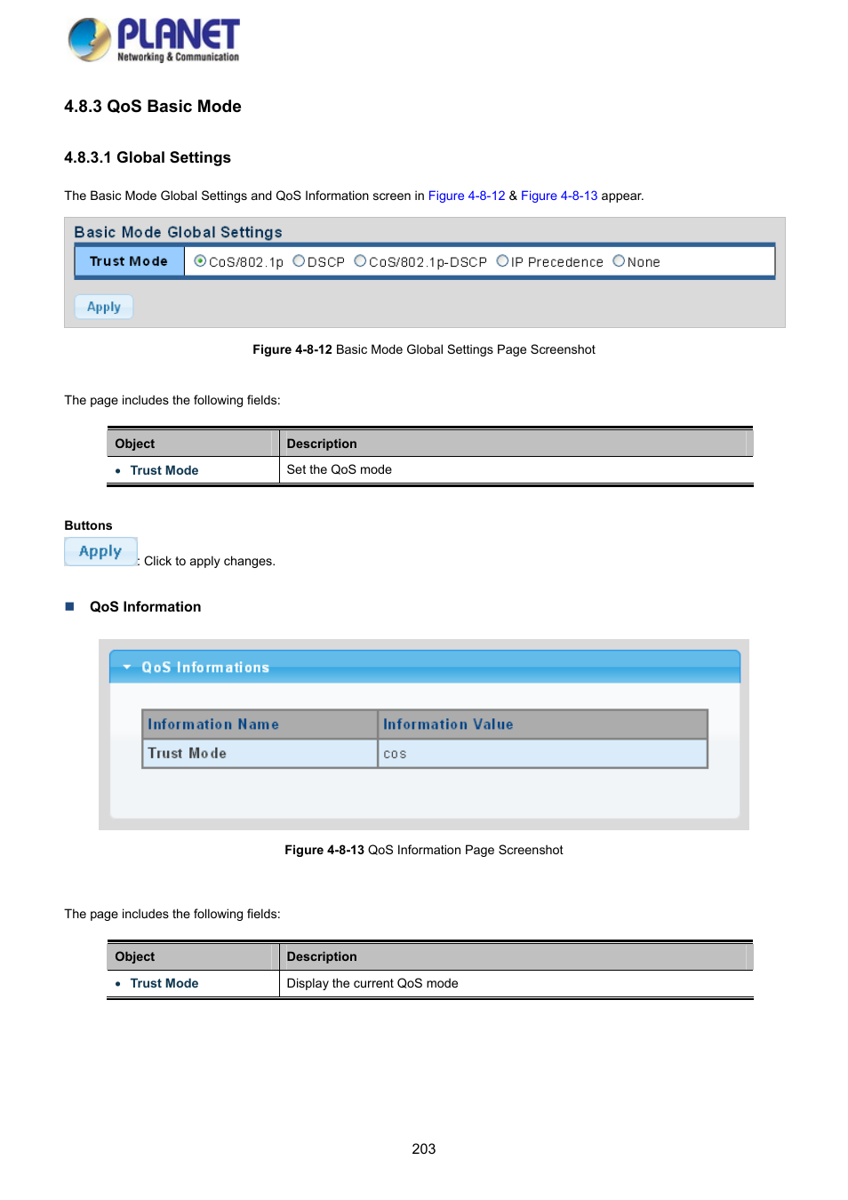 3 qos basic mode, 1 global settings | PLANET GS-4210-8P2S User Manual | Page 203 / 353