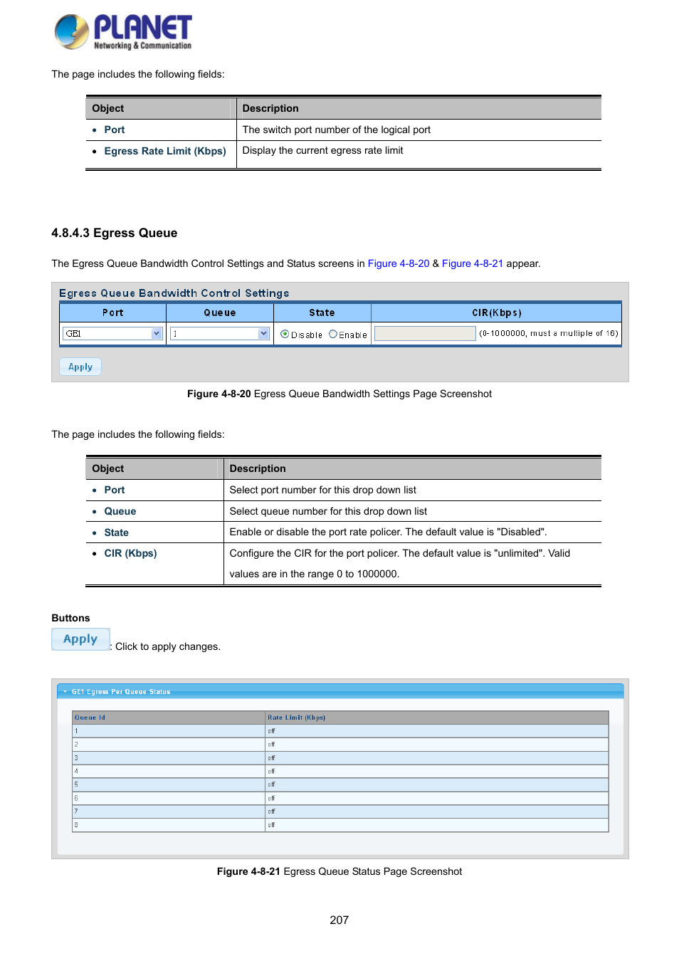 3 egress queue | PLANET GS-4210-8P2S User Manual | Page 207 / 353
