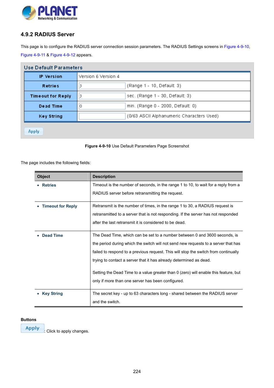 2 radius server | PLANET GS-4210-8P2S User Manual | Page 224 / 353