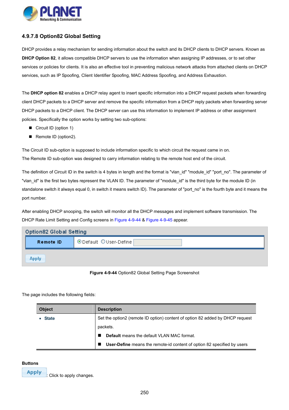 8 option82 global setting | PLANET GS-4210-8P2S User Manual | Page 250 / 353