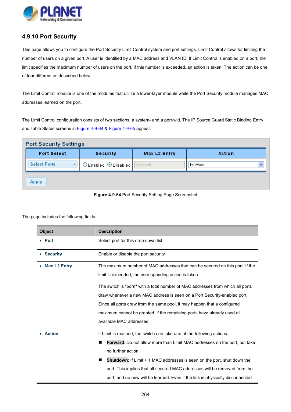 10 port security | PLANET GS-4210-8P2S User Manual | Page 264 / 353