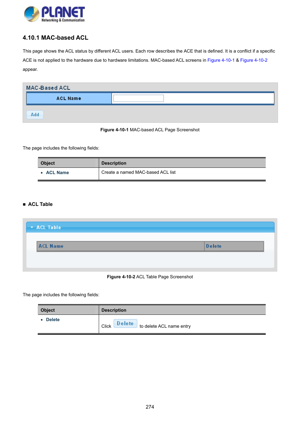 1 mac-based acl | PLANET GS-4210-8P2S User Manual | Page 274 / 353