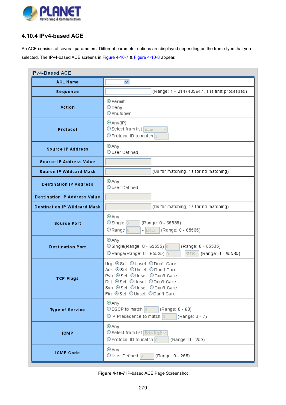 4 ipv4-based ace | PLANET GS-4210-8P2S User Manual | Page 279 / 353