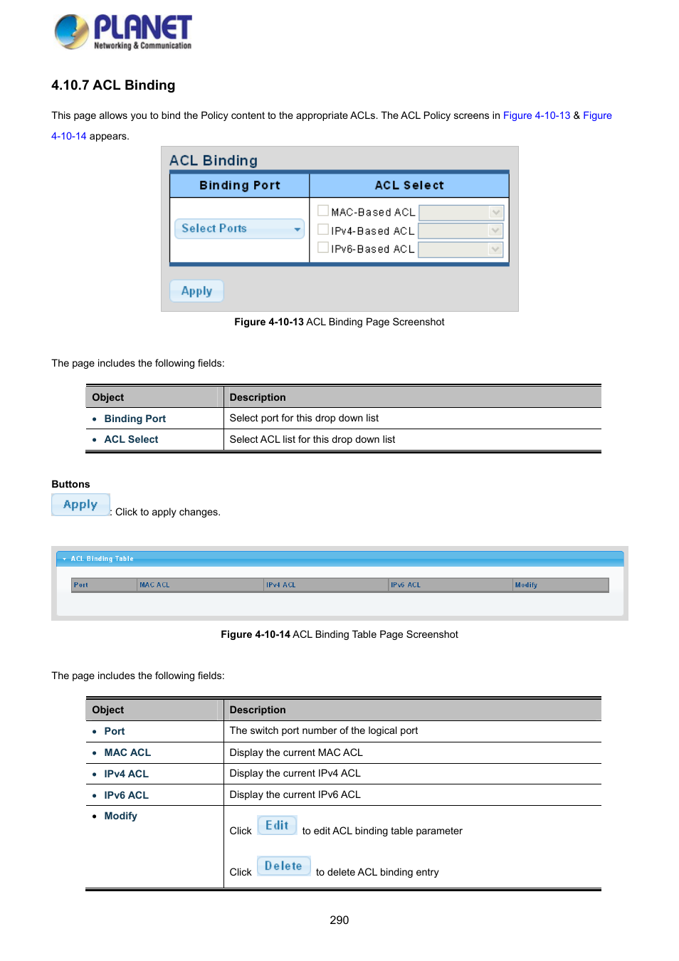 7 acl binding | PLANET GS-4210-8P2S User Manual | Page 290 / 353