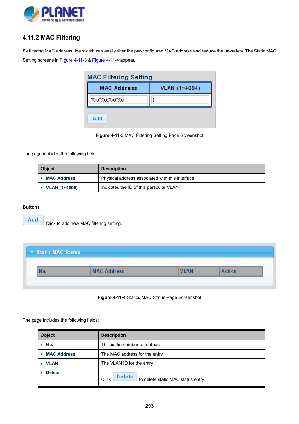 2 mac filtering | PLANET GS-4210-8P2S User Manual | Page 293 / 353
