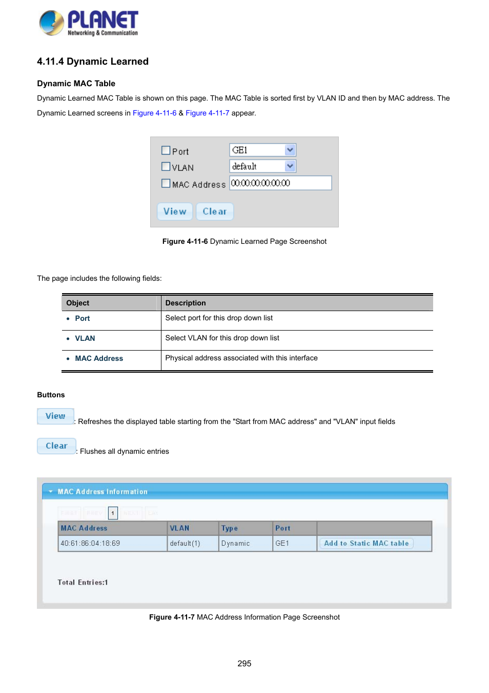 4 dynamic learned | PLANET GS-4210-8P2S User Manual | Page 295 / 353