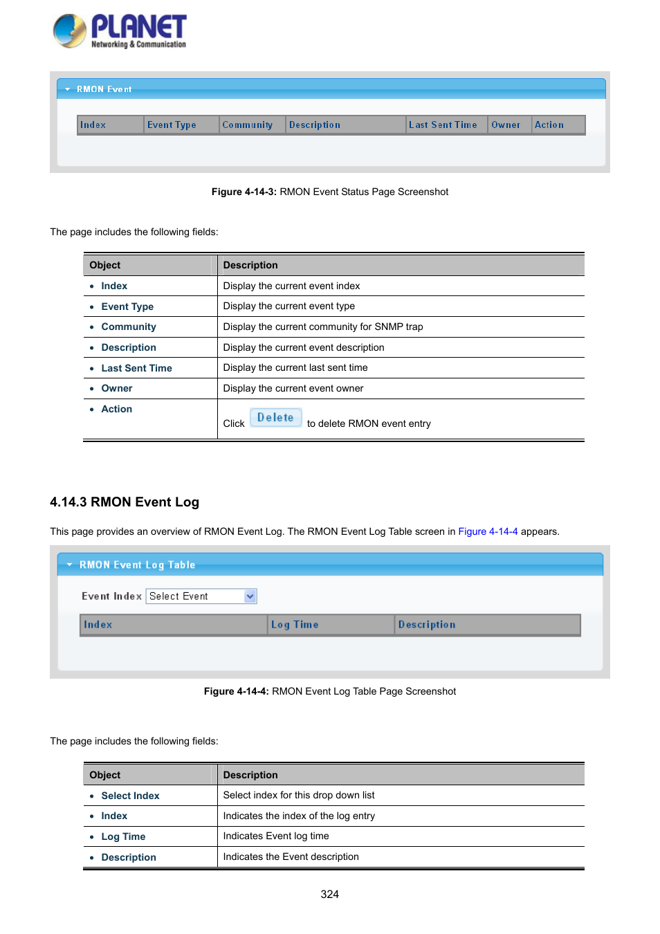 3 rmon event log | PLANET GS-4210-8P2S User Manual | Page 324 / 353