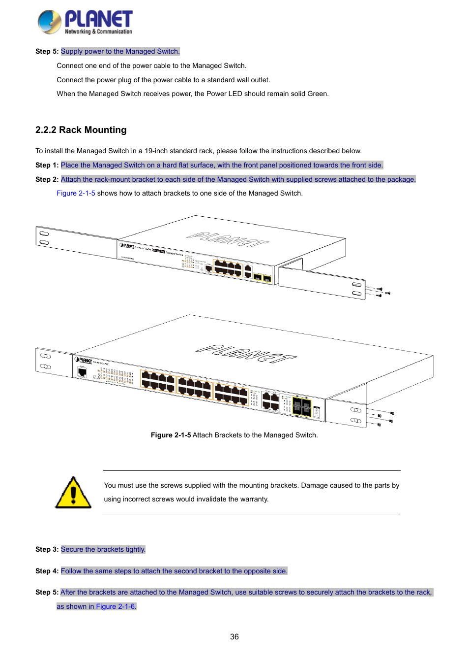 2 rack mounting | PLANET GS-4210-8P2S User Manual | Page 36 / 353