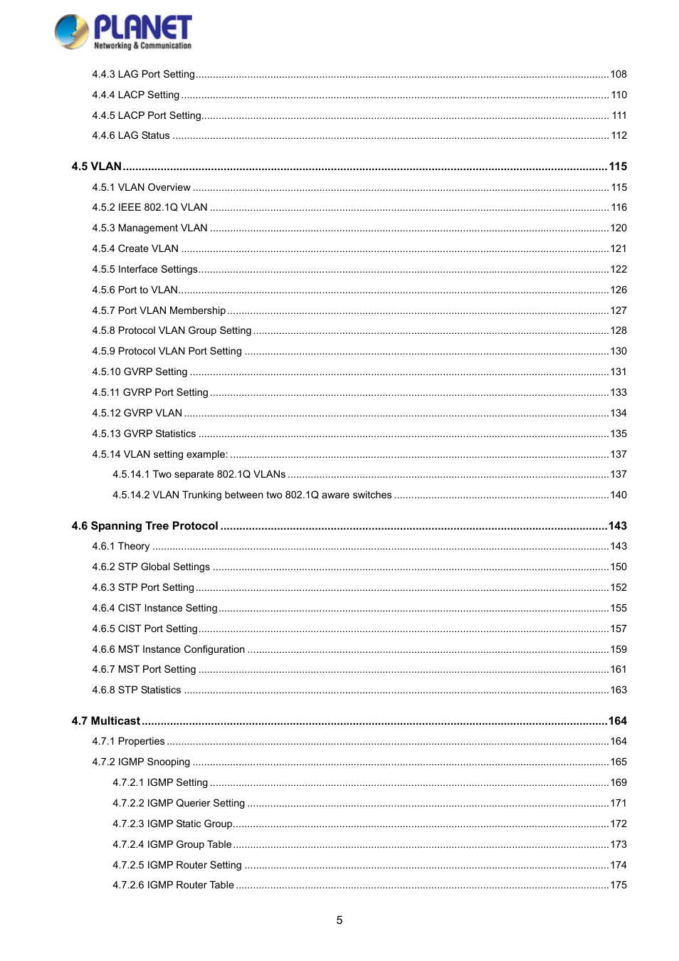 PLANET GS-4210-8P2S User Manual | Page 5 / 353
