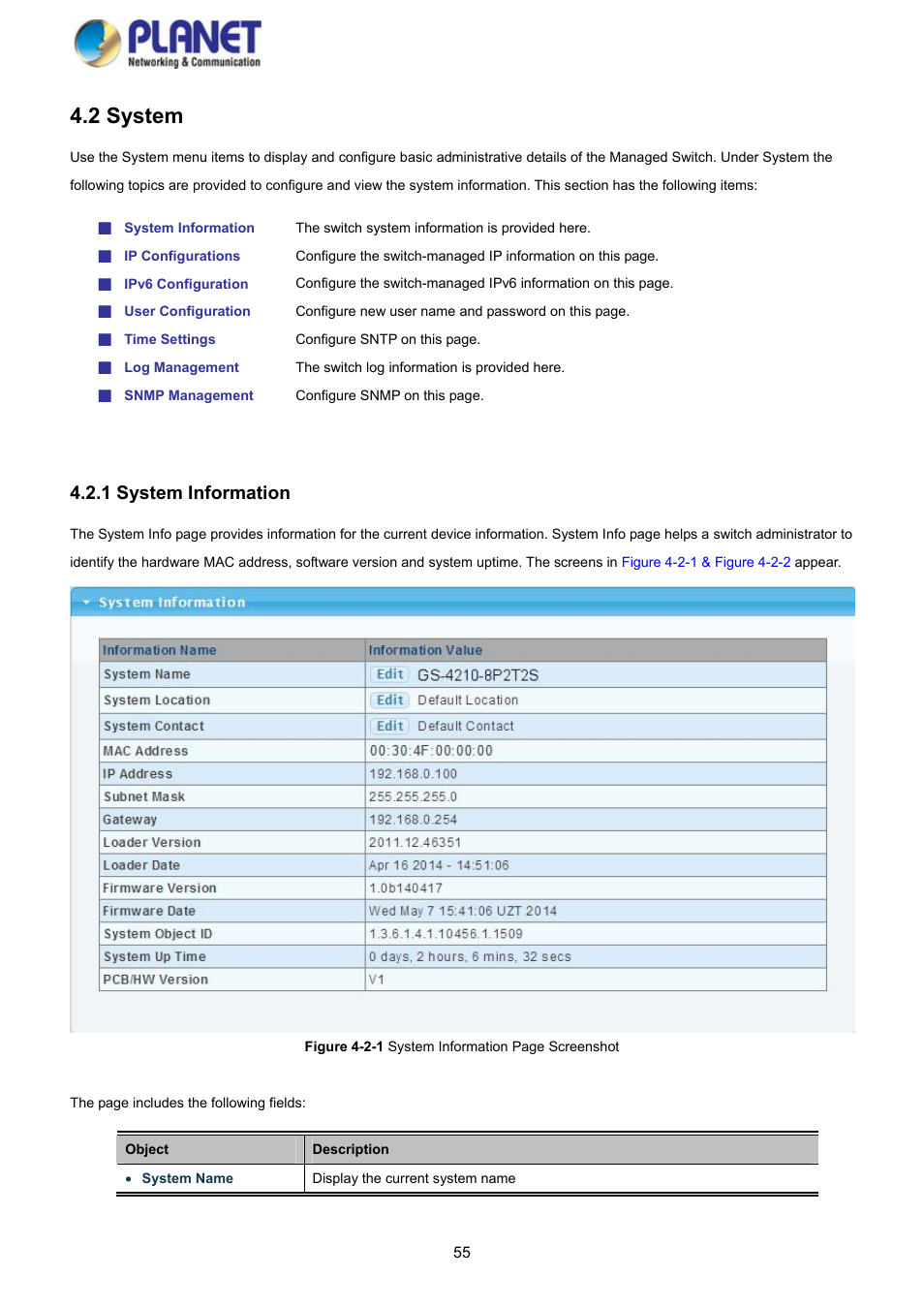 2 system, 1 system information | PLANET GS-4210-8P2S User Manual | Page 55 / 353