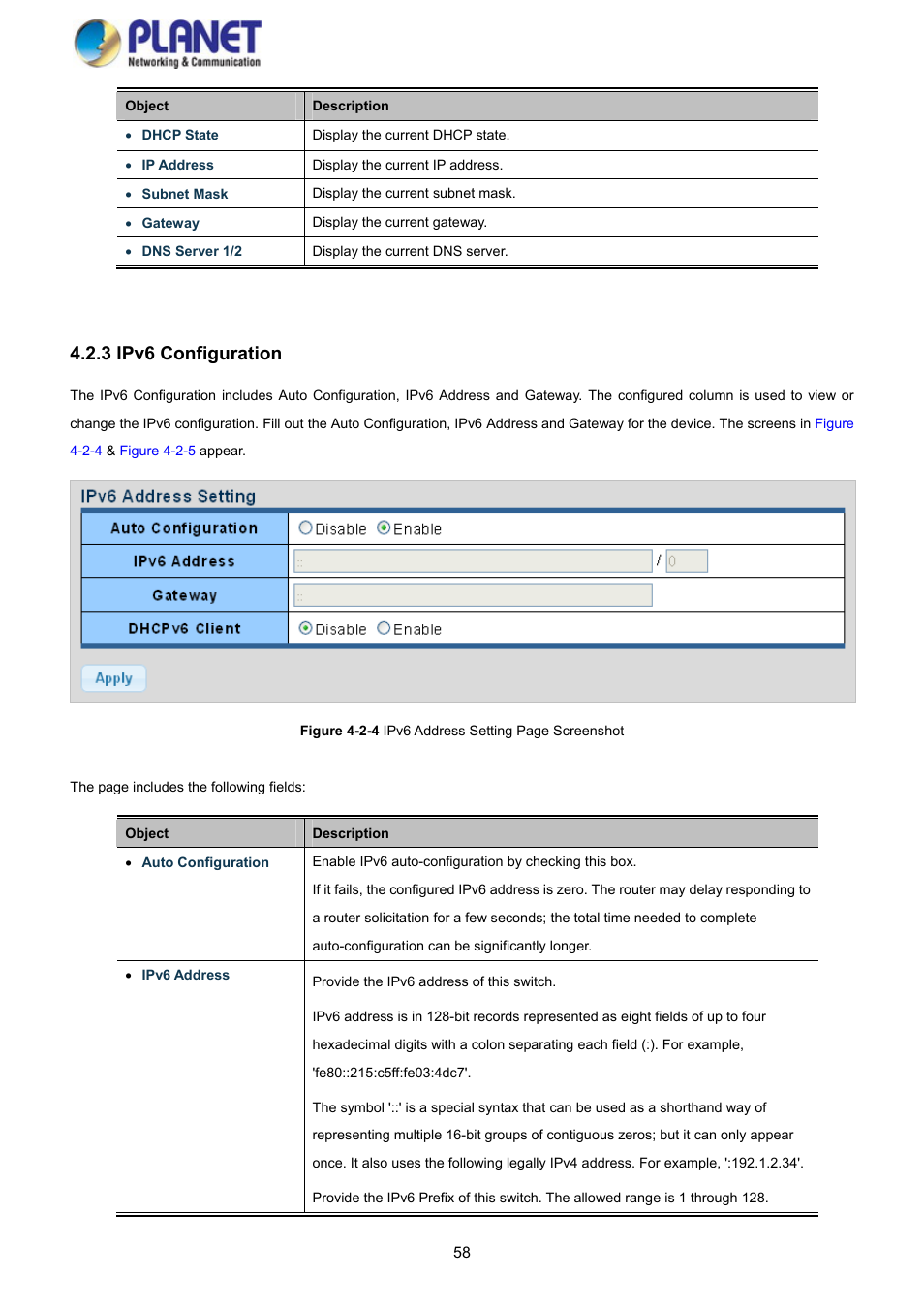 3 ipv6 configuration | PLANET GS-4210-8P2S User Manual | Page 58 / 353