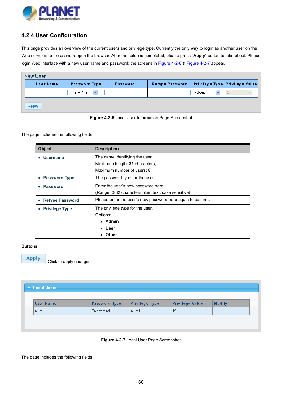 4 user configuration | PLANET GS-4210-8P2S User Manual | Page 60 / 353