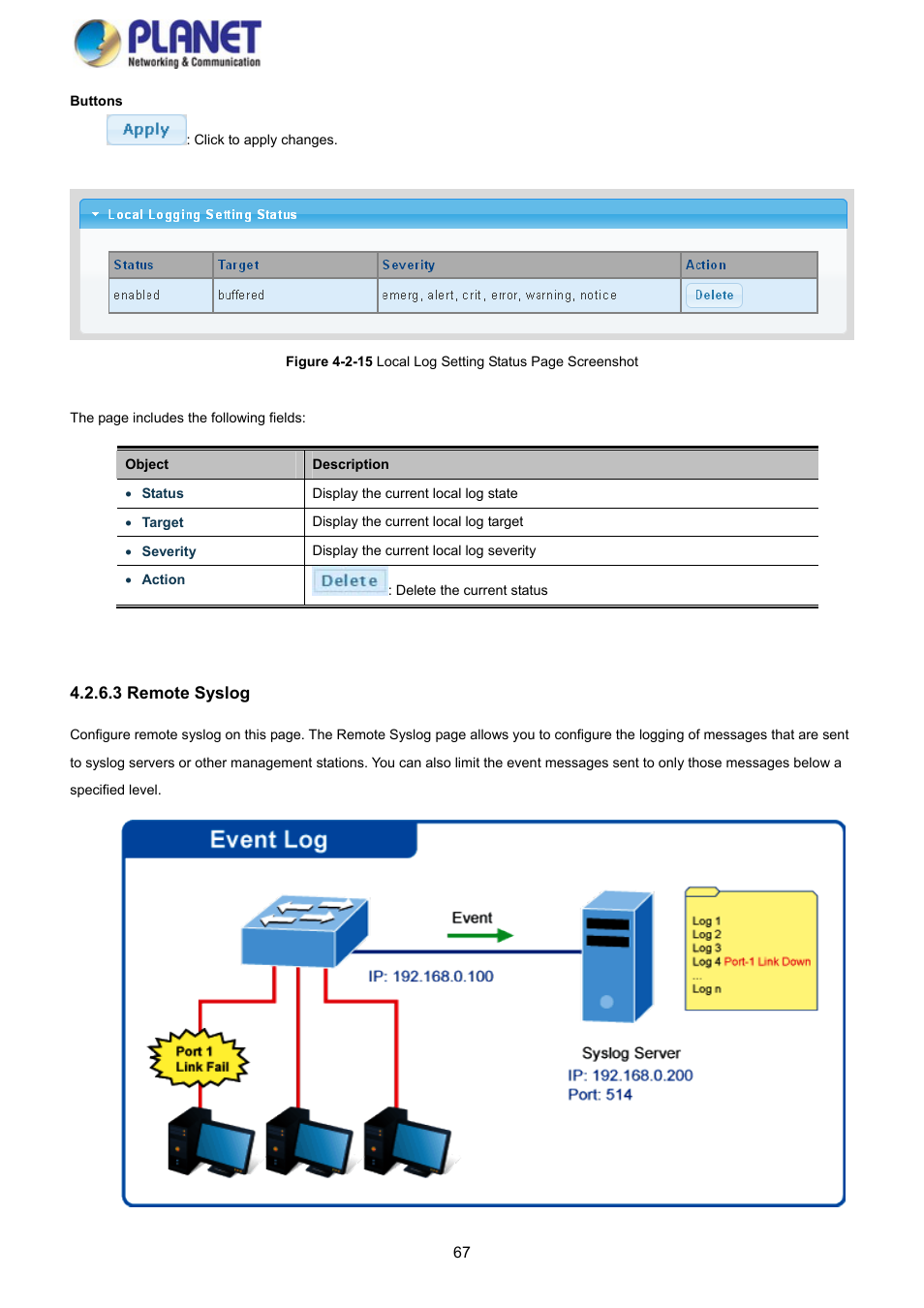 3 remote syslog | PLANET GS-4210-8P2S User Manual | Page 67 / 353