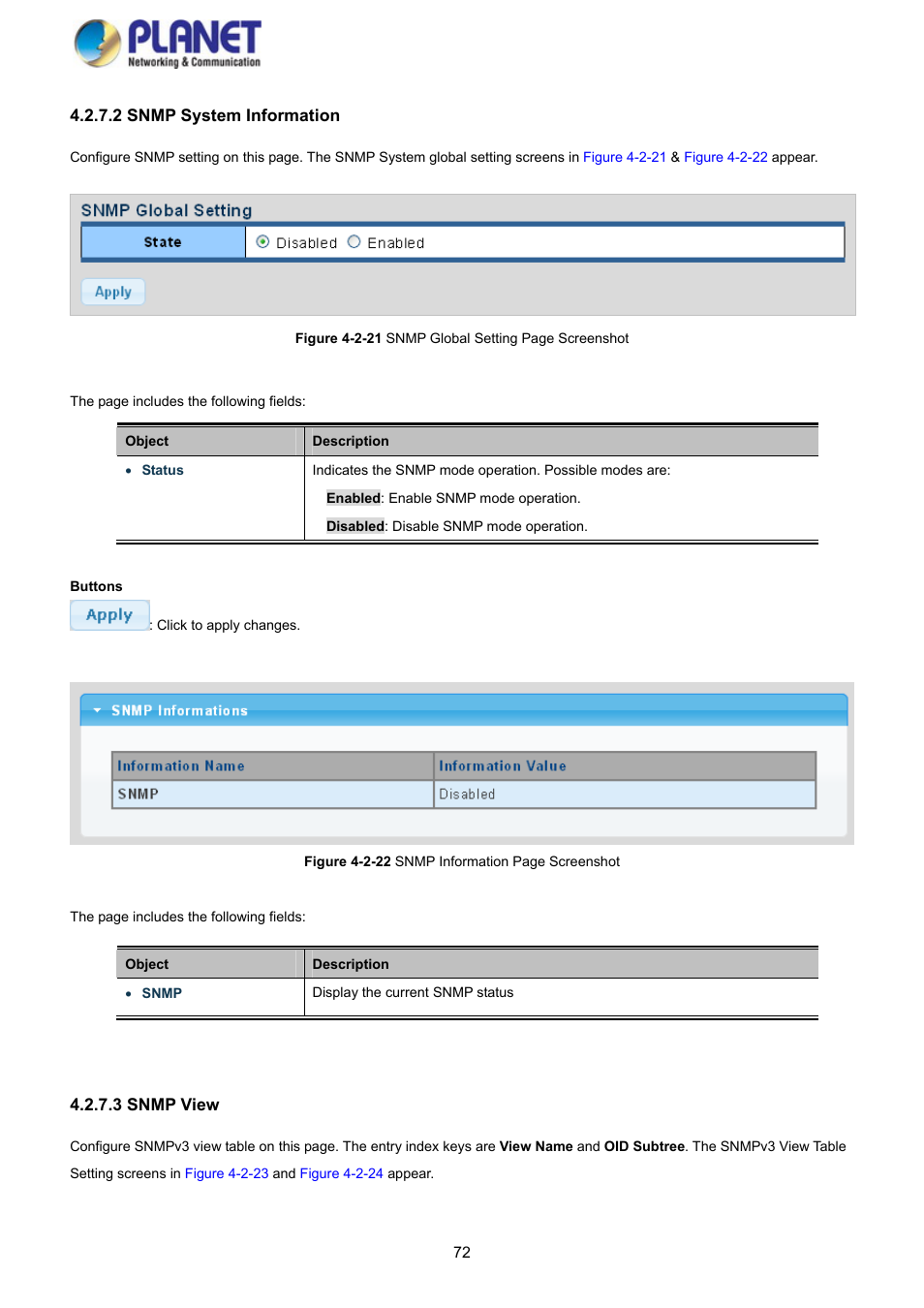 2 snmp system information, 3 snmp view | PLANET GS-4210-8P2S User Manual | Page 72 / 353