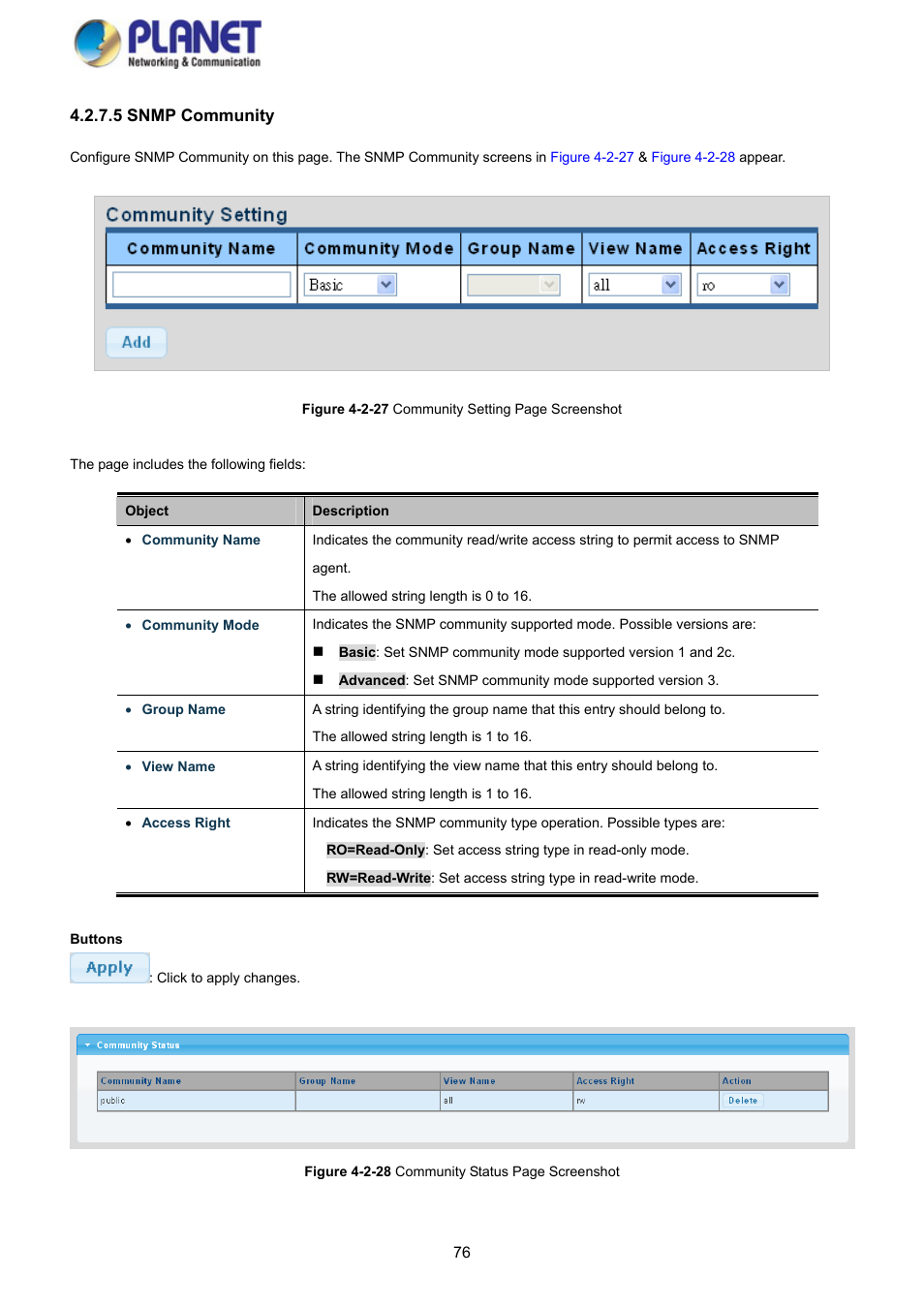 5 snmp community | PLANET GS-4210-8P2S User Manual | Page 76 / 353