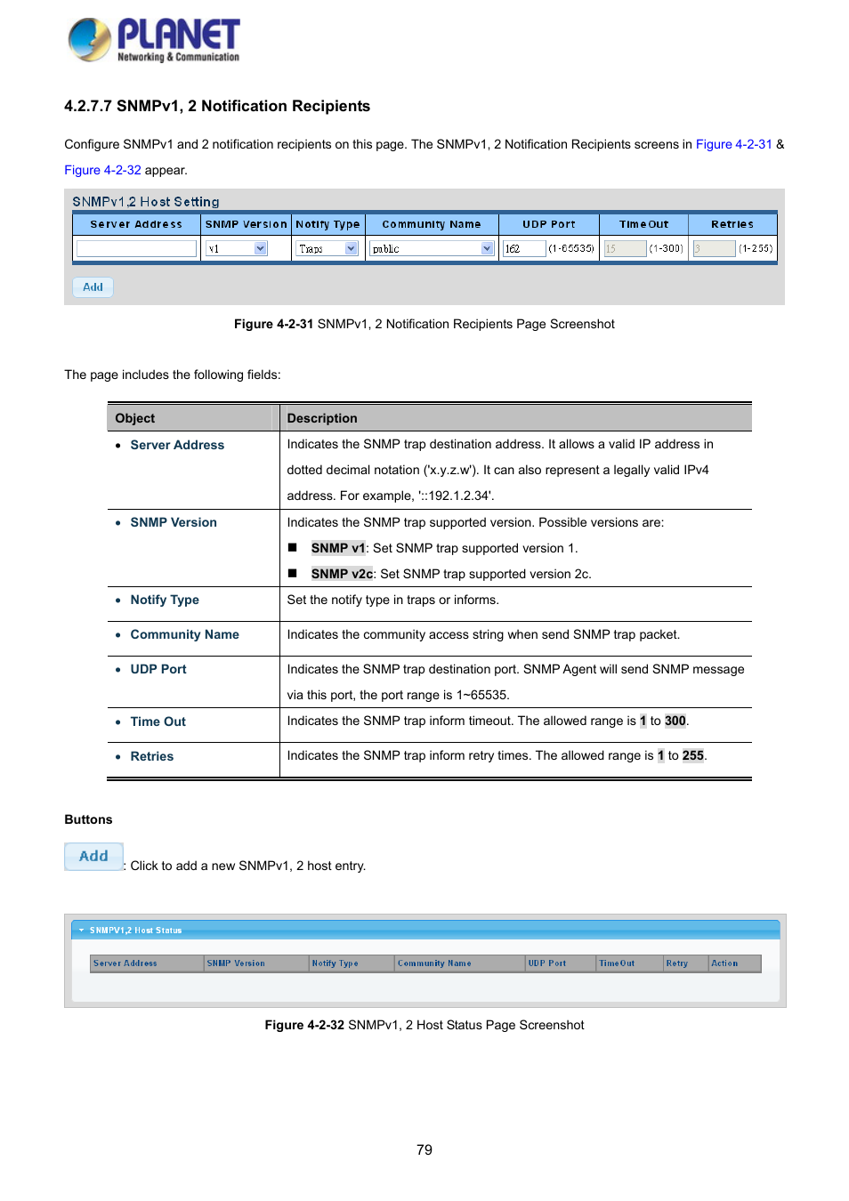 7 snmpv1, 2 notification recipients | PLANET GS-4210-8P2S User Manual | Page 79 / 353