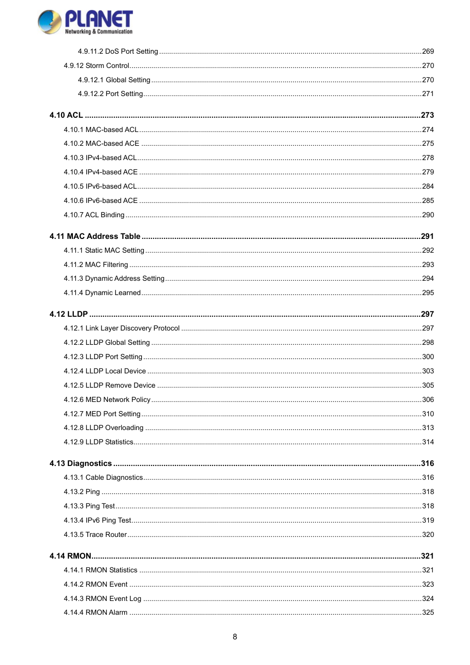 PLANET GS-4210-8P2S User Manual | Page 8 / 353