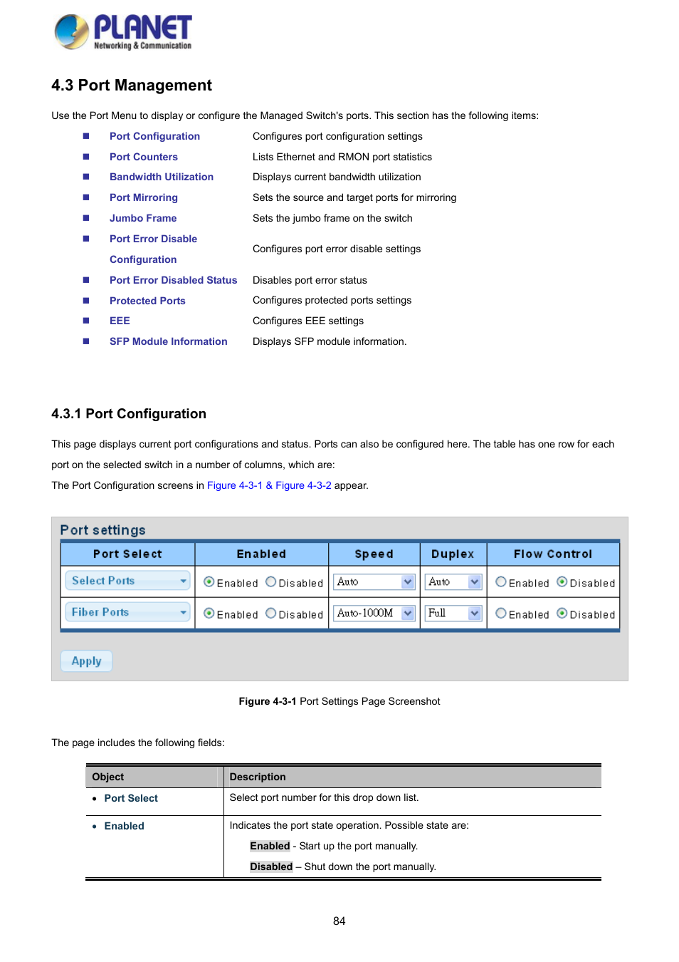 3 port management, 1 port configuration | PLANET GS-4210-8P2S User Manual | Page 84 / 353