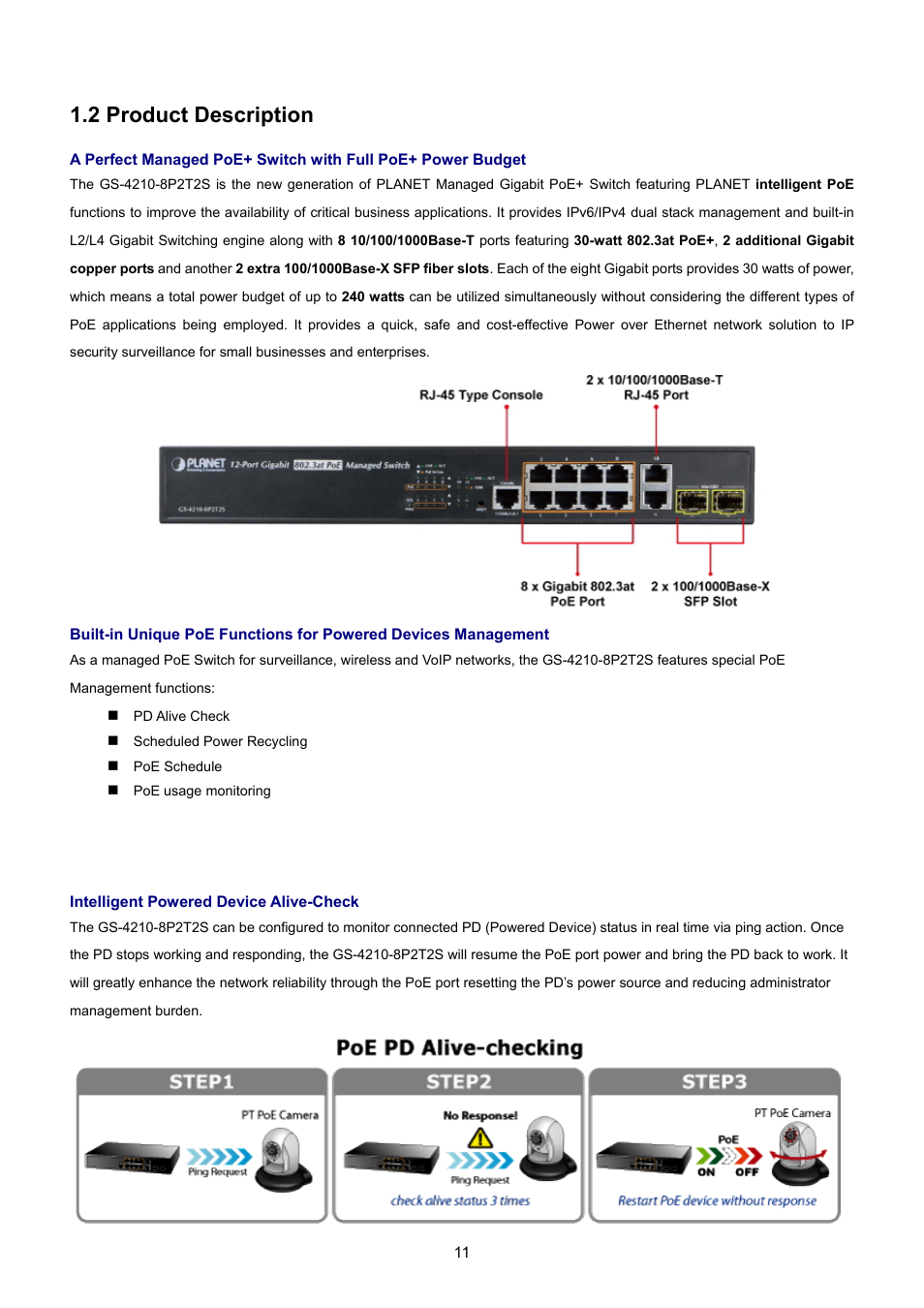 2 product description | PLANET GS-4210-8P2T2S User Manual | Page 11 / 331