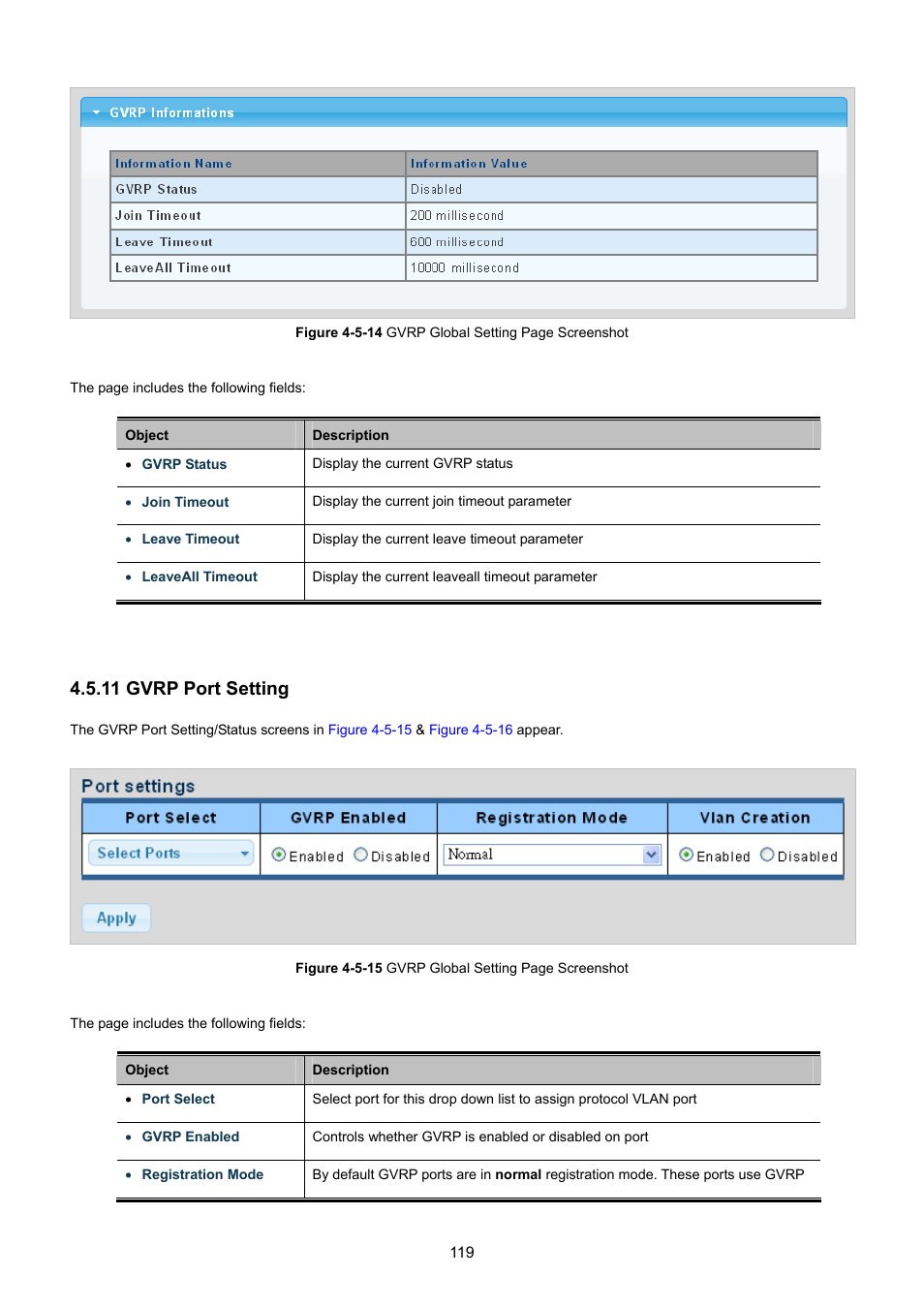 11 gvrp port setting | PLANET GS-4210-8P2T2S User Manual | Page 119 / 331