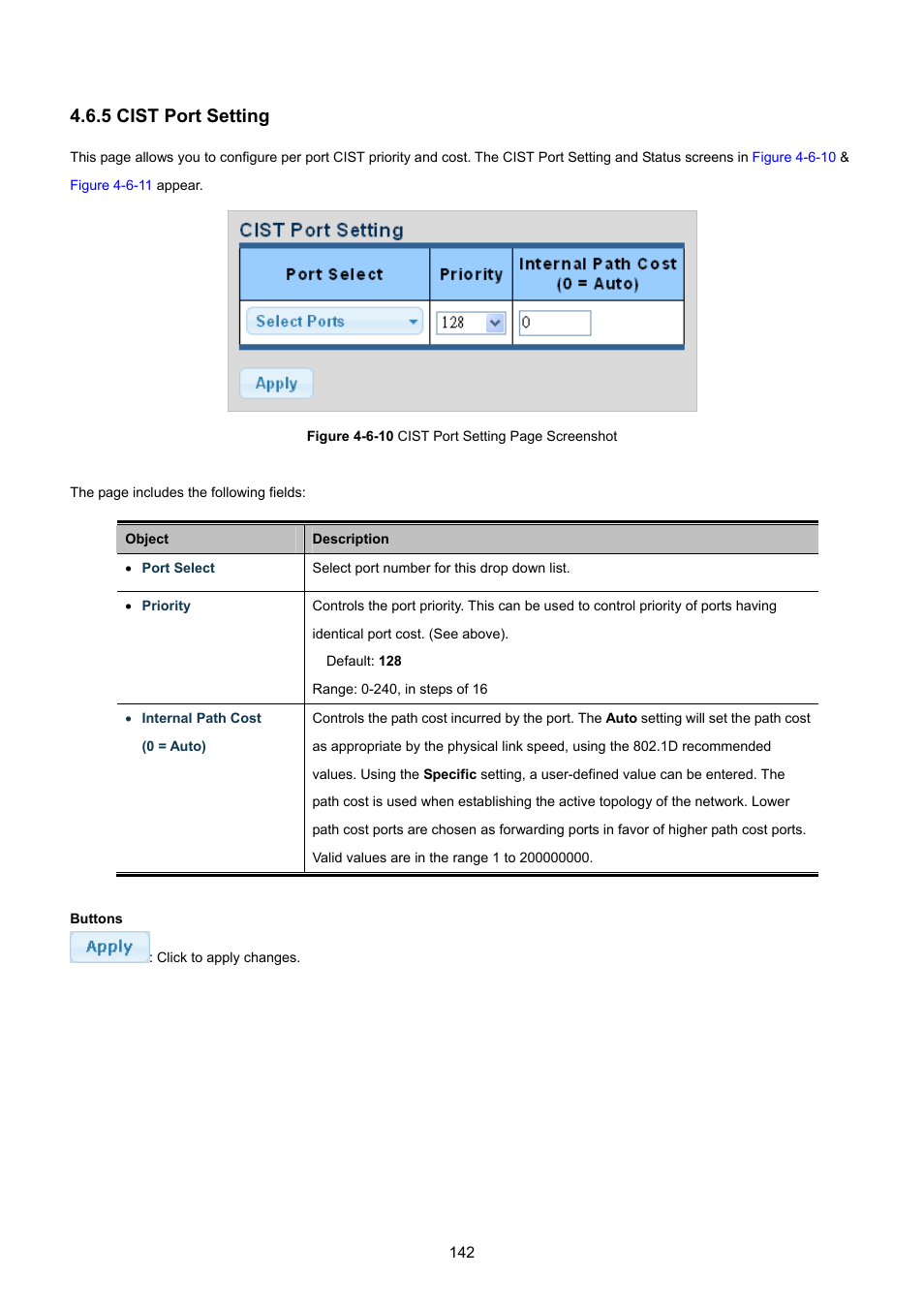 5 cist port setting | PLANET GS-4210-8P2T2S User Manual | Page 142 / 331