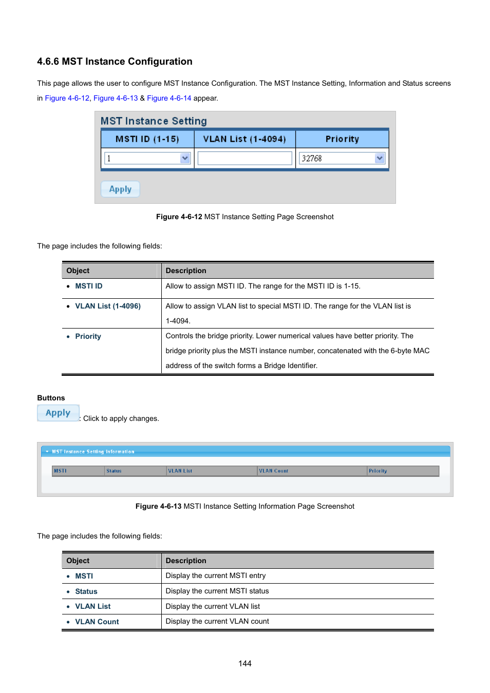 6 mst instance configuration | PLANET GS-4210-8P2T2S User Manual | Page 144 / 331