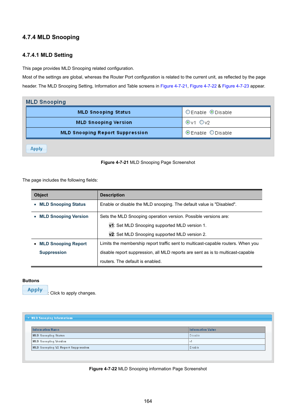 4 mld snooping, 1 mld setting | PLANET GS-4210-8P2T2S User Manual | Page 164 / 331