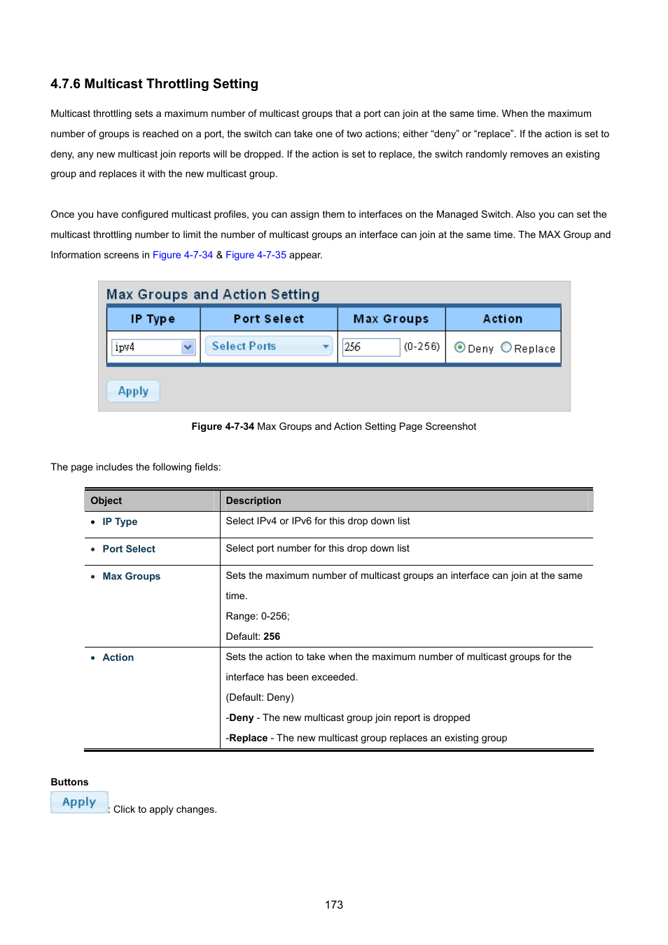 6 multicast throttling setting | PLANET GS-4210-8P2T2S User Manual | Page 173 / 331
