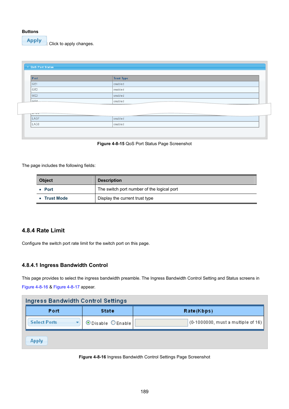 4 rate limit, 1 ingress bandwidth control | PLANET GS-4210-8P2T2S User Manual | Page 189 / 331
