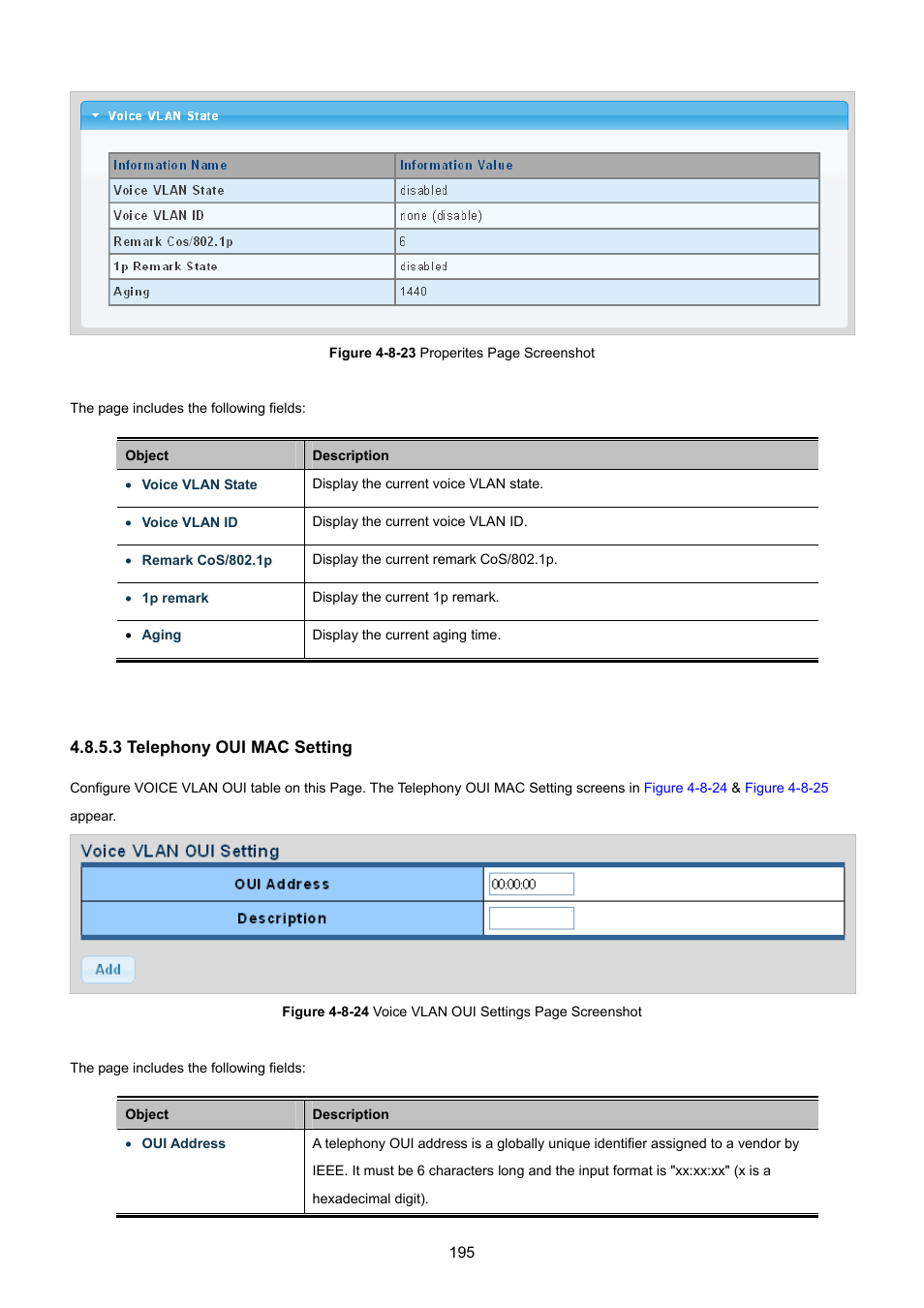 3 telephony oui mac setting | PLANET GS-4210-8P2T2S User Manual | Page 195 / 331