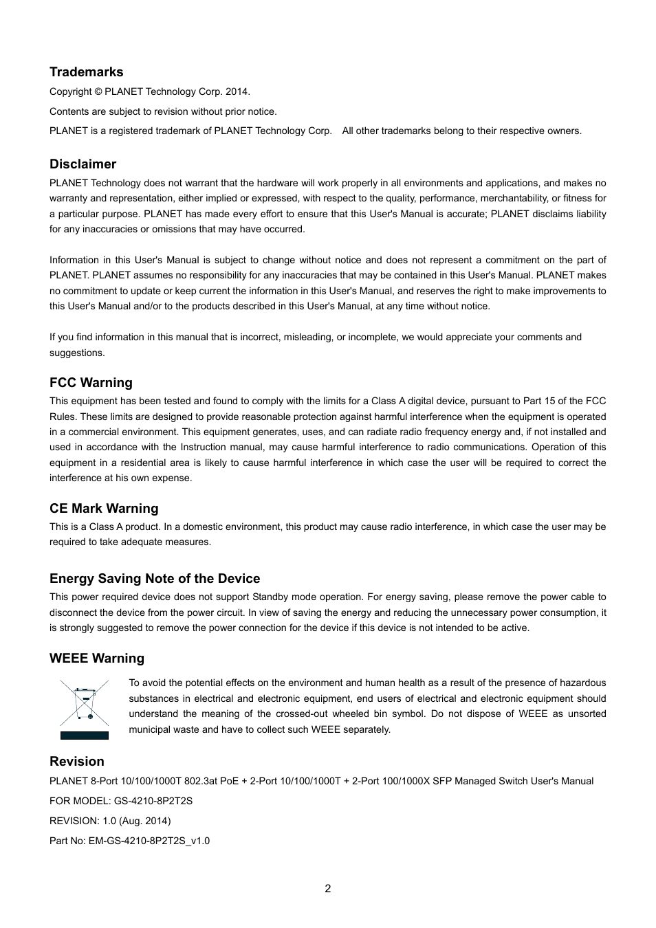 PLANET GS-4210-8P2T2S User Manual | Page 2 / 331