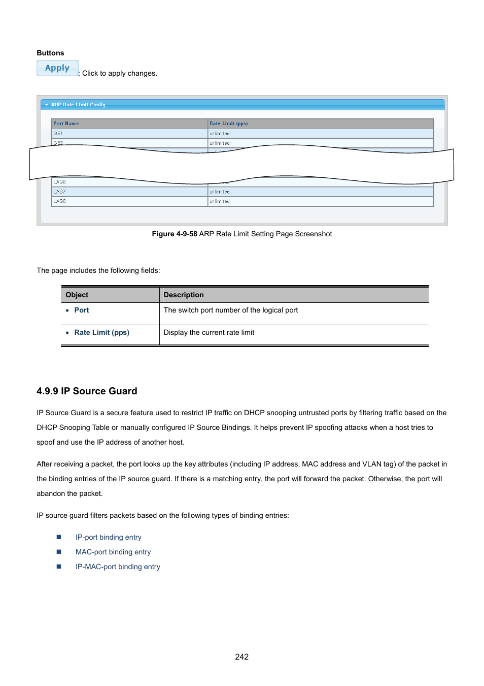 9 ip source guard | PLANET GS-4210-8P2T2S User Manual | Page 242 / 331