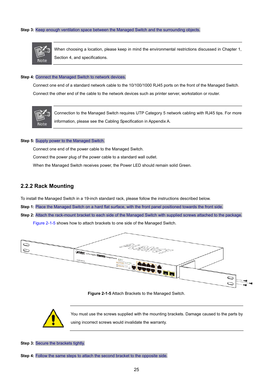 2 rack mounting | PLANET GS-4210-8P2T2S User Manual | Page 25 / 331