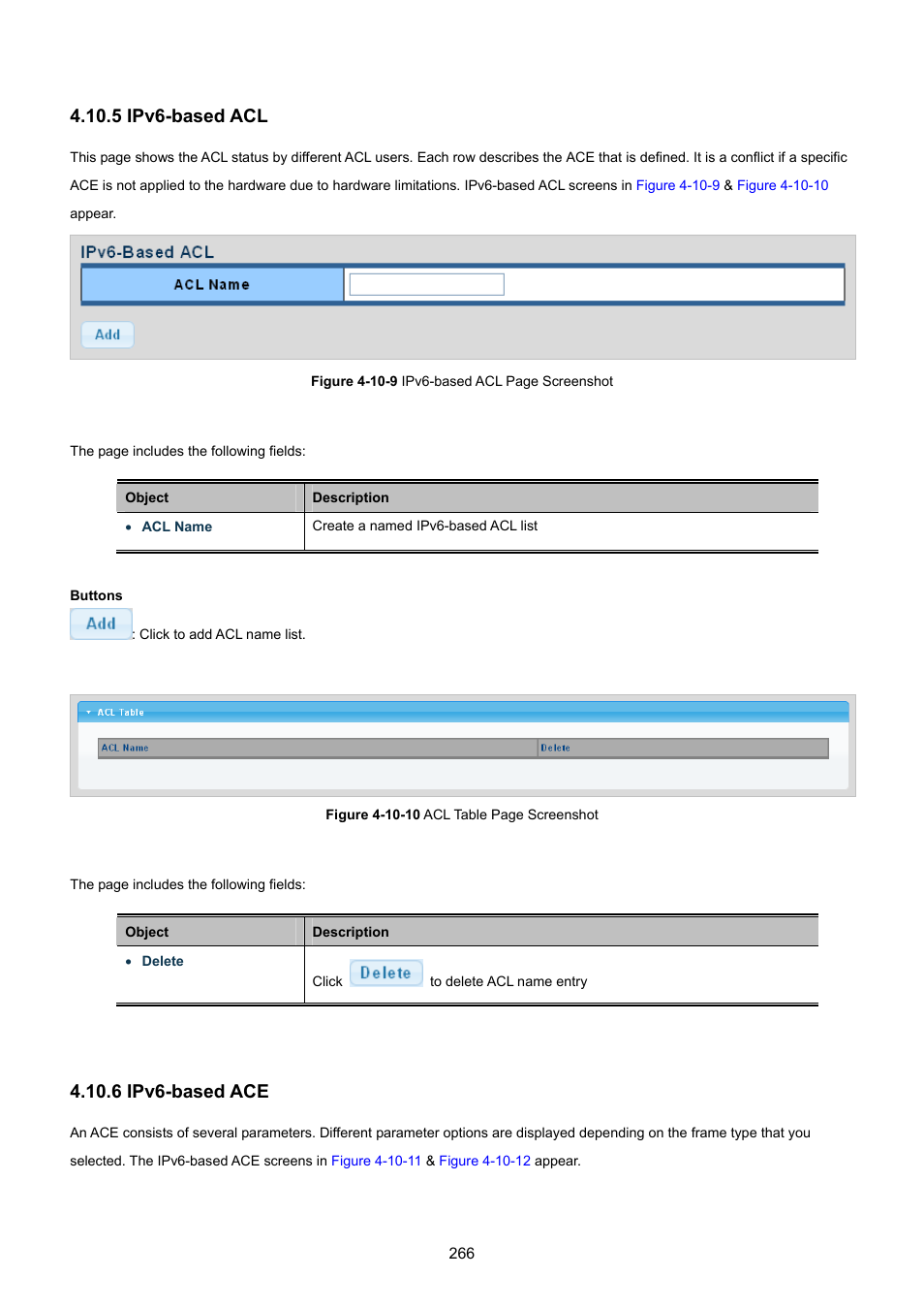 5 ipv6-based acl, 6 ipv6-based ace | PLANET GS-4210-8P2T2S User Manual | Page 266 / 331