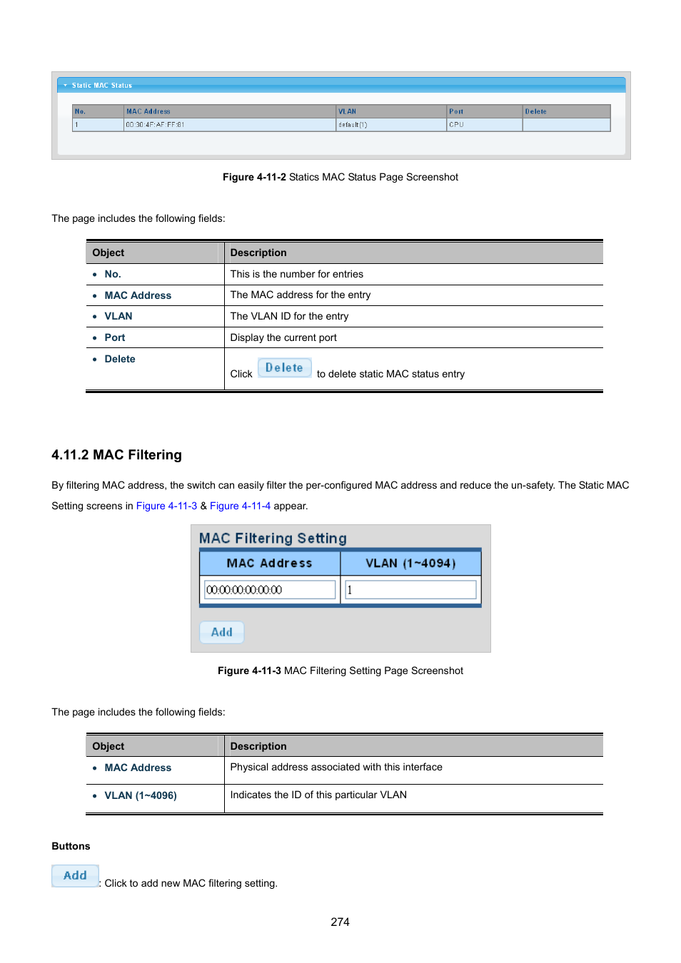 2 mac filtering | PLANET GS-4210-8P2T2S User Manual | Page 274 / 331