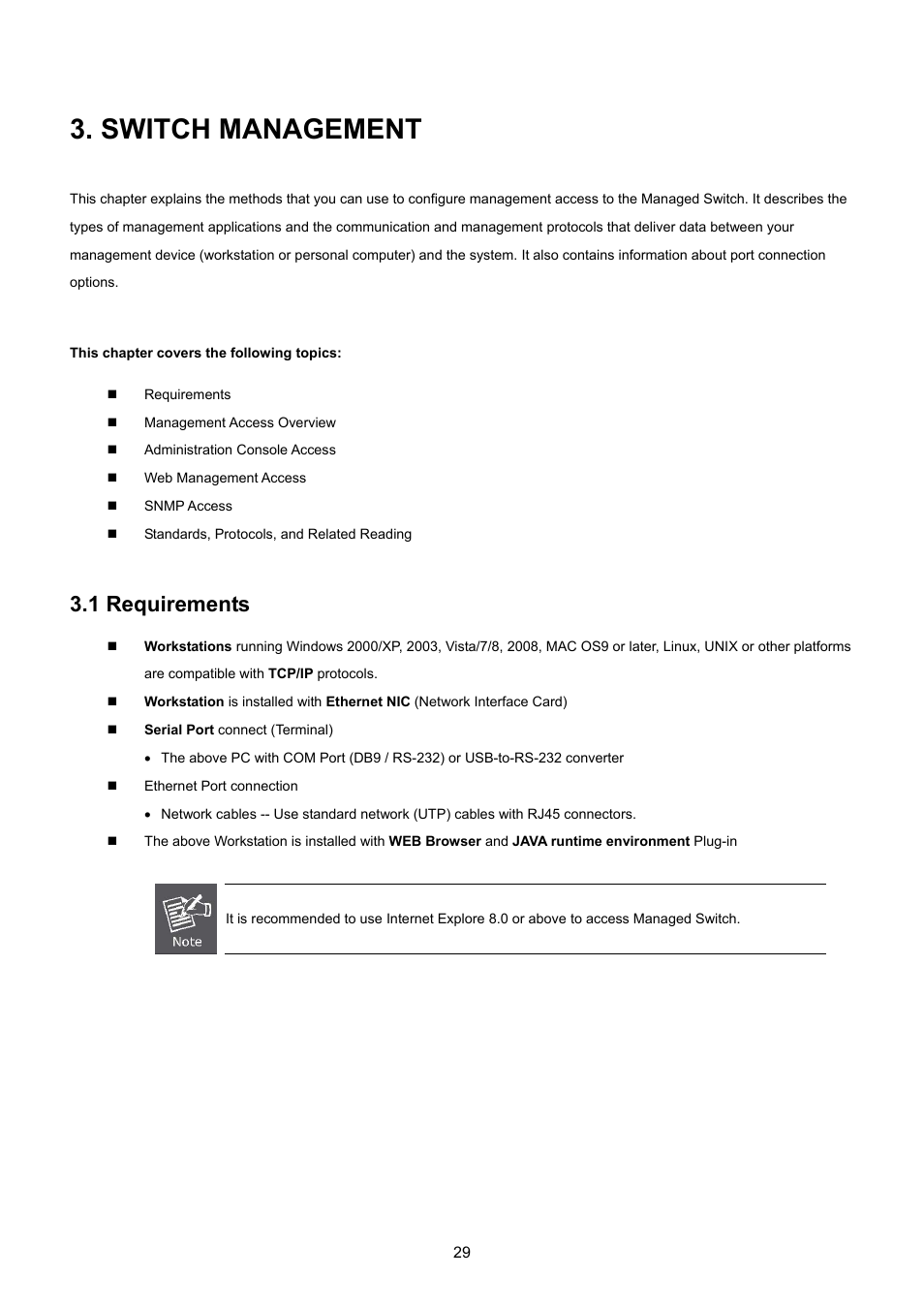 Switch management, 1 requirements | PLANET GS-4210-8P2T2S User Manual | Page 29 / 331