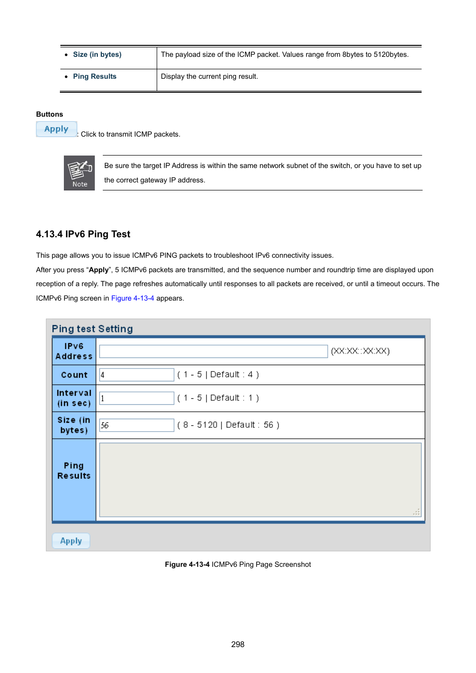 4 ipv6 ping test | PLANET GS-4210-8P2T2S User Manual | Page 298 / 331