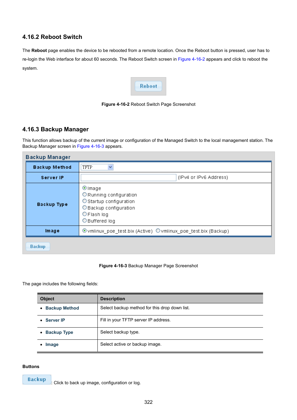 2 reboot switch, 3 backup manager | PLANET GS-4210-8P2T2S User Manual | Page 322 / 331