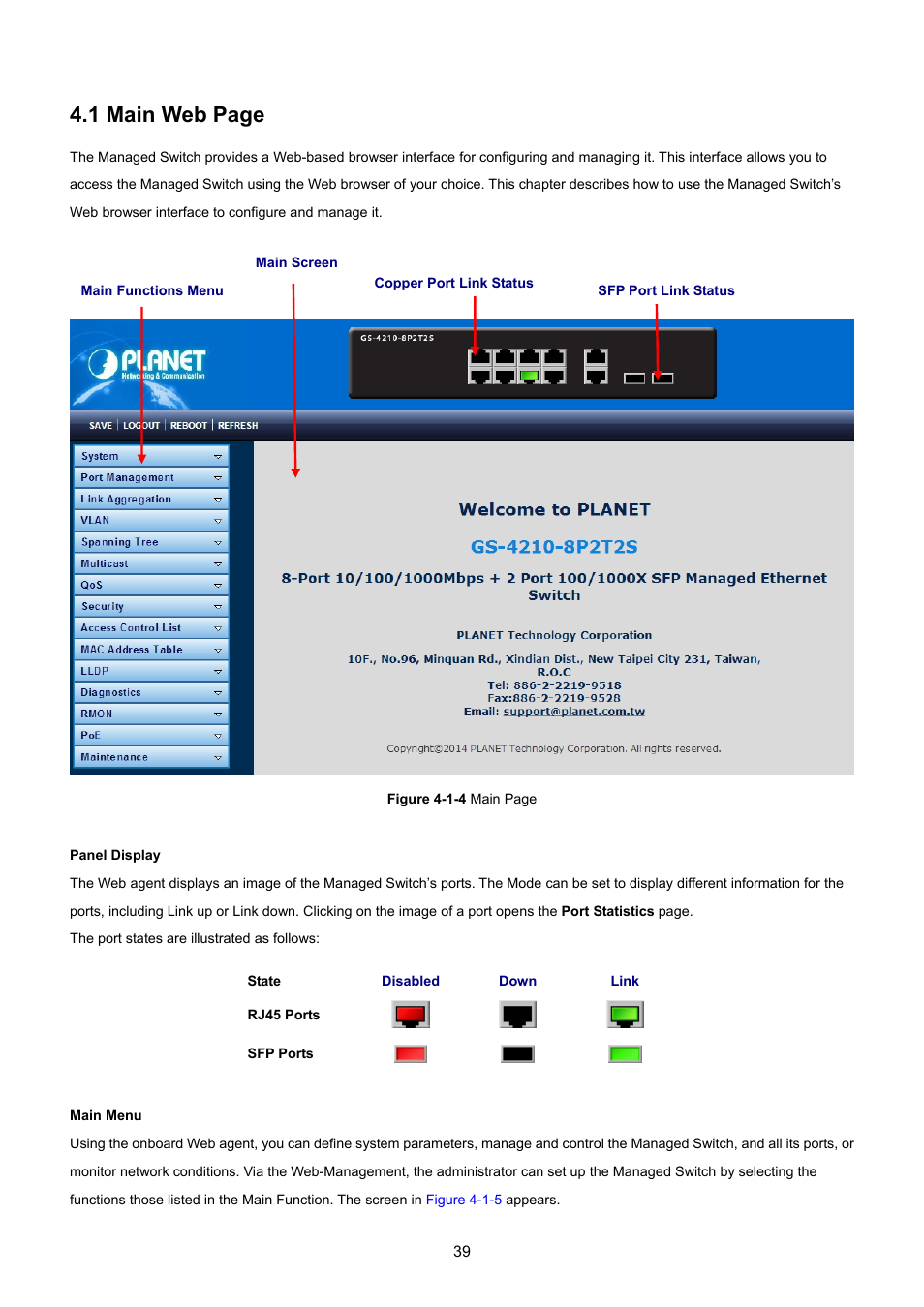 1 main web page | PLANET GS-4210-8P2T2S User Manual | Page 39 / 331