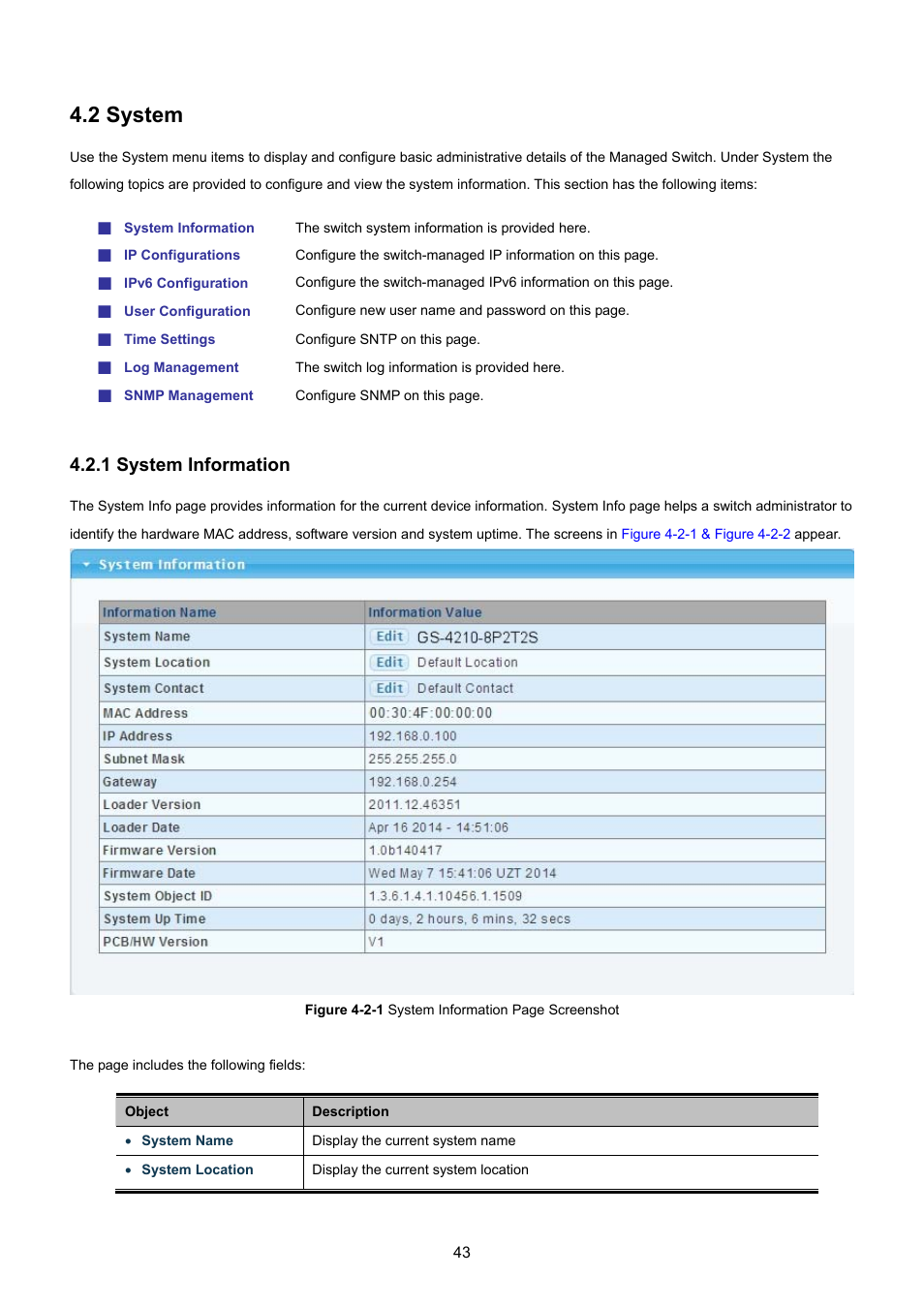 2 system, 1 system information | PLANET GS-4210-8P2T2S User Manual | Page 43 / 331