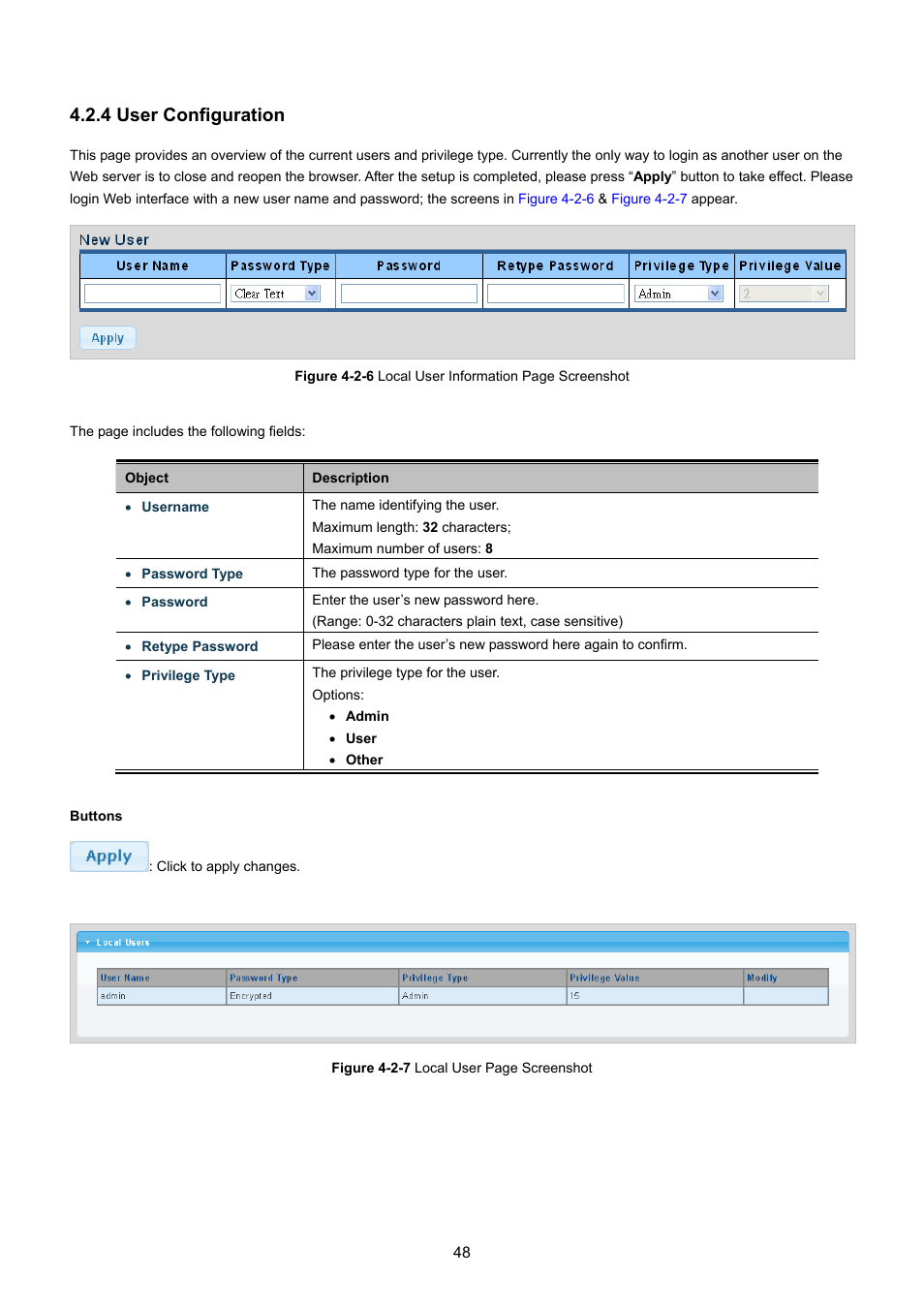 4 user configuration | PLANET GS-4210-8P2T2S User Manual | Page 48 / 331