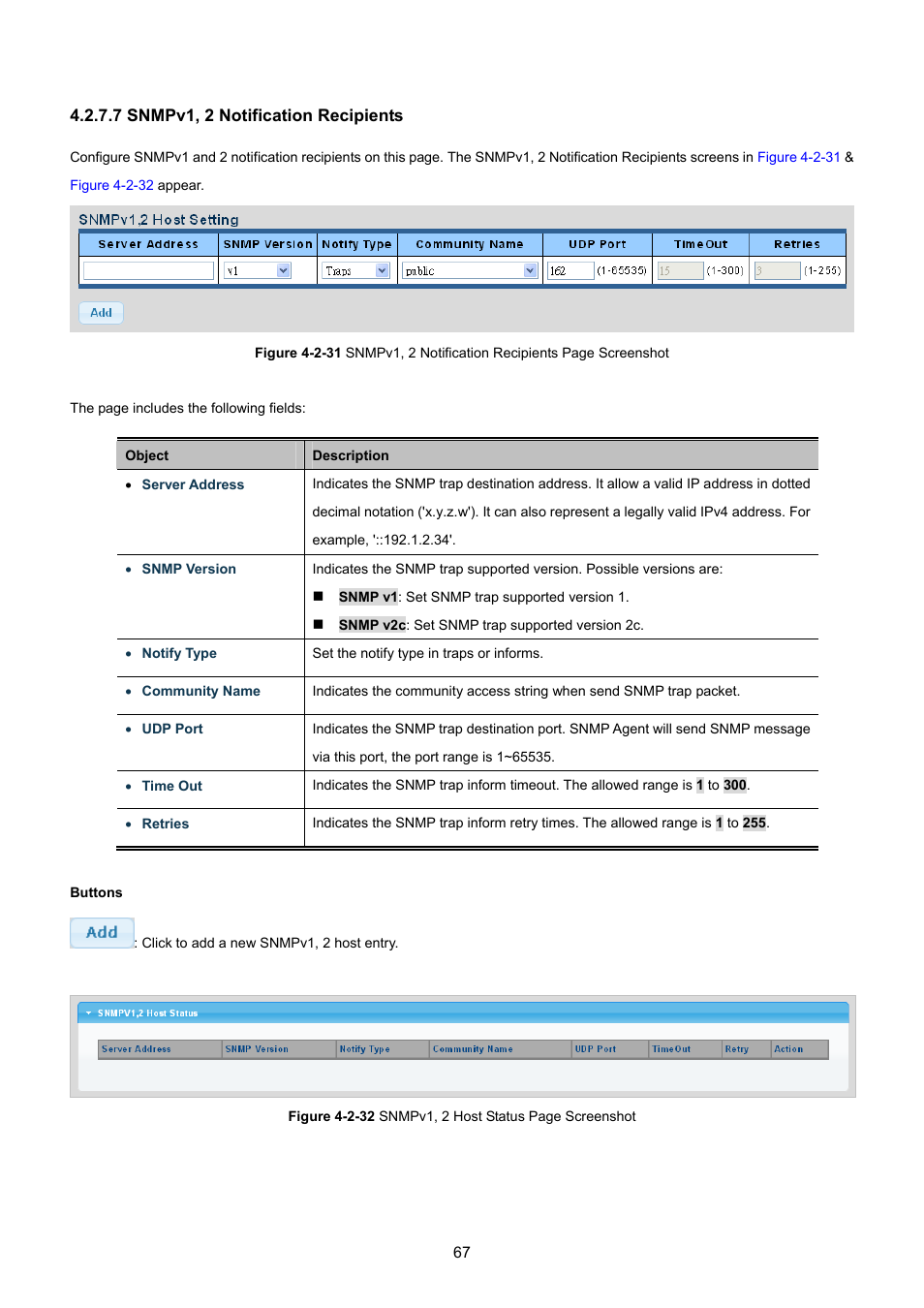 7 snmpv1, 2 notification recipients | PLANET GS-4210-8P2T2S User Manual | Page 67 / 331