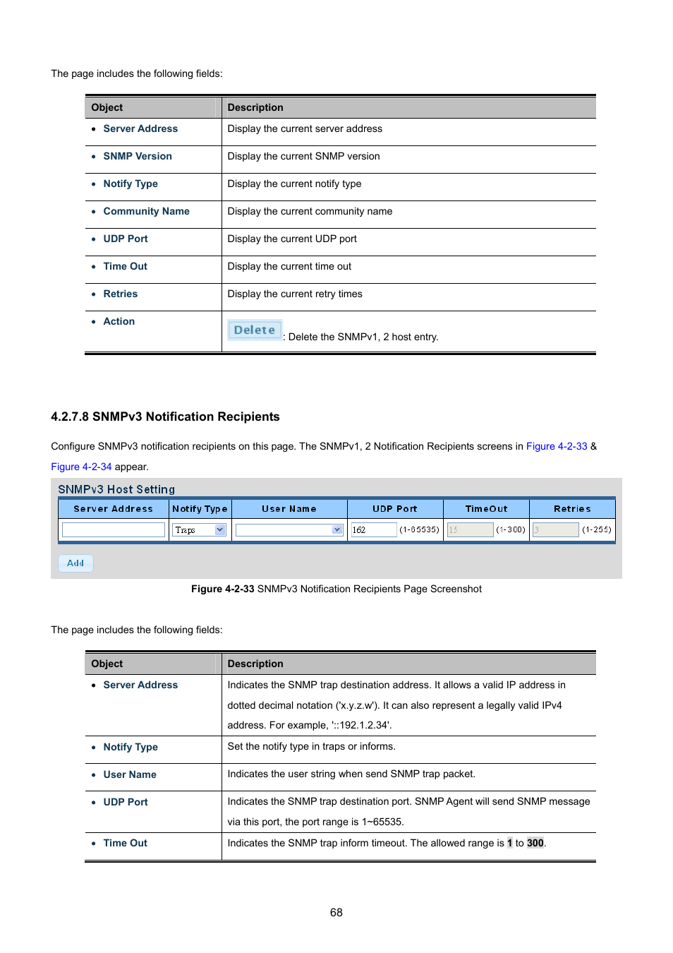 8 snmpv3 notification recipients | PLANET GS-4210-8P2T2S User Manual | Page 68 / 331