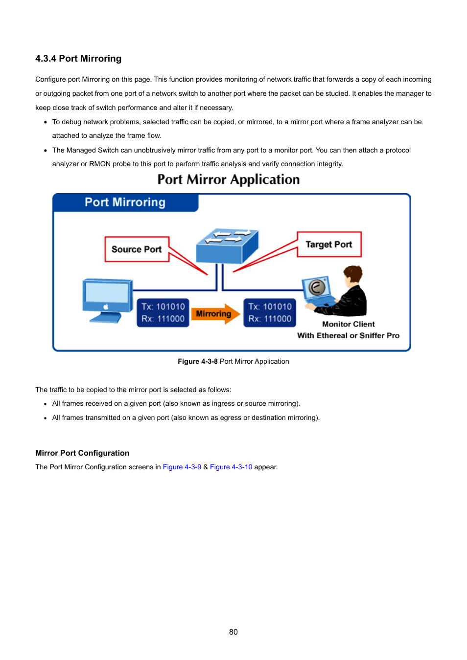 4 port mirroring | PLANET GS-4210-8P2T2S User Manual | Page 80 / 331